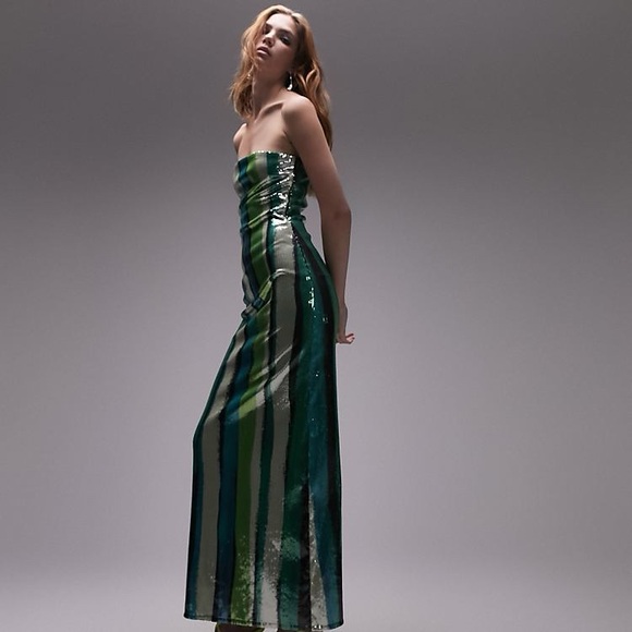 Topshop Strapless Green and Blue Sequin Dress - mordernwear.com
